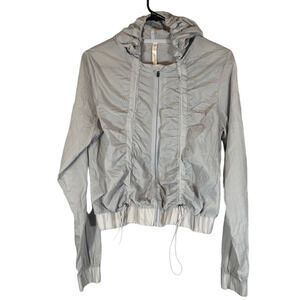 Fabletics Gray Nylon Mesh Long Sleeve Hooded Athletic Full Zip Jacket Women Sz S